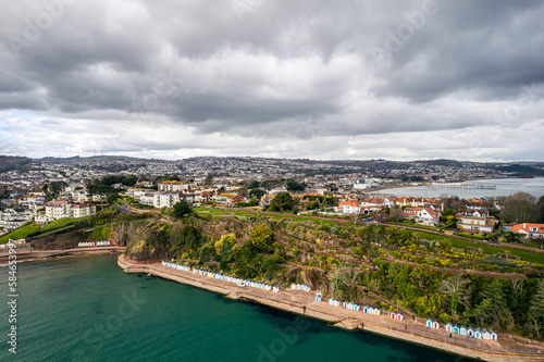 Aerial view of Roundham Head and Goodrington Promenade from a drone  Paignton  Devon  England