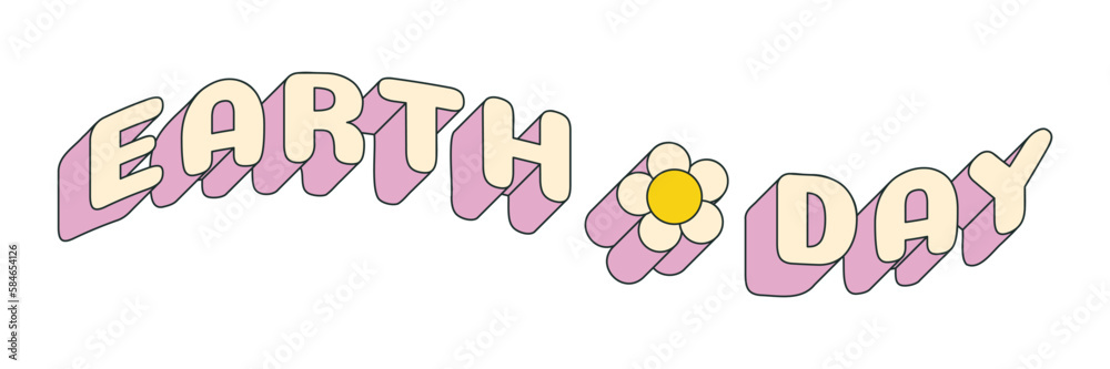 Groovy stickers caption Earth Day in trendy retro 60s 70s cartoon style. For Earth or World Environment Day. Isolated vector illustration. Groovy stickers caption Earth Day in trendy retro 60s 70s cartoon style. For Earth or World Environment Day. Isolated vector illustration.