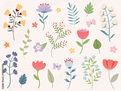 花と蝶のイラストセット