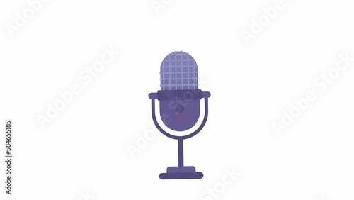 Animated microphone. Recording voice sound tool. Professional instrument. Flat cartoon style icon 4K video footage. Color isolated element animation on white background with alpha channel transparency photo