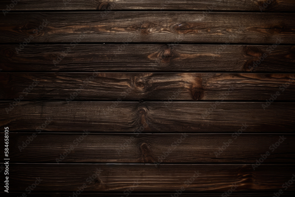 Naklejka premium Natürliche dunkle Holztextur als Hintergrund. Copyspace, Banner, Generative AI 