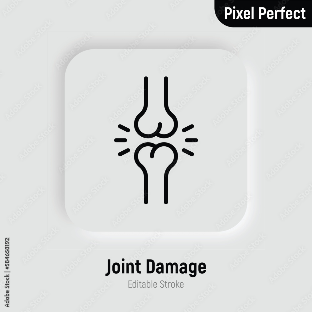 Joint damage, arthritis, inflammation. Thin line icon. Pixel perfect, editable stroke. Vector illustration. Joint damage, arthritis, inflammation. Thin line icon. Pixel perfect, editable stroke. Vector illustration.