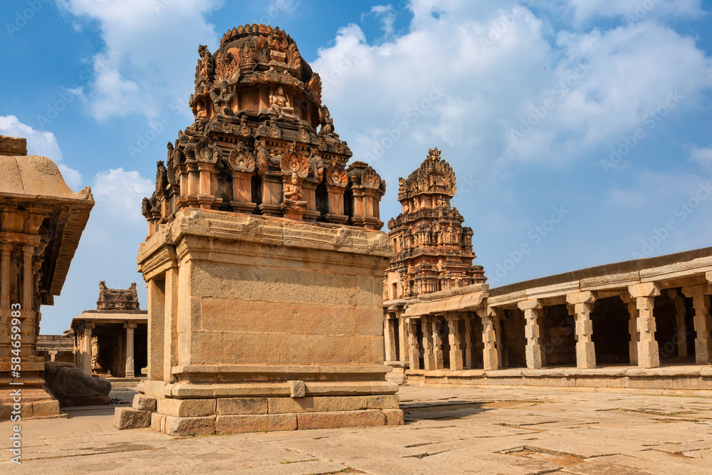 Fototapeta premium Medieval sandstone architecture of Krishna temple built in the year 1517 at Hampi Karnataka, India