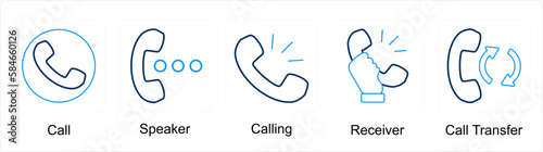 A set of 5 Mix icons as call, speaker, calling