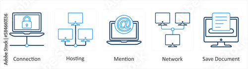 A set of 5 Mix icons as connection, hosting, mention