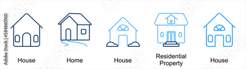 A set of 5 Mix icons as house, home, resedential property photo