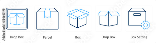 A set of 5 Mix icons as drop box, parcel, box