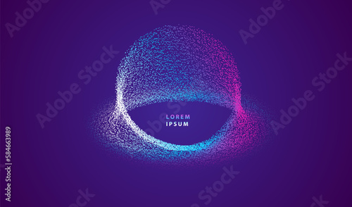 Explosion particles glowing abstract background. Neon ball dots splash surface shapes design. Modern cyber light big data technology and science vector.	
