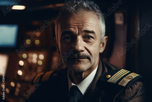 portrait of an airplane captain at airport. A man is a sailor on a ship. Generative AI