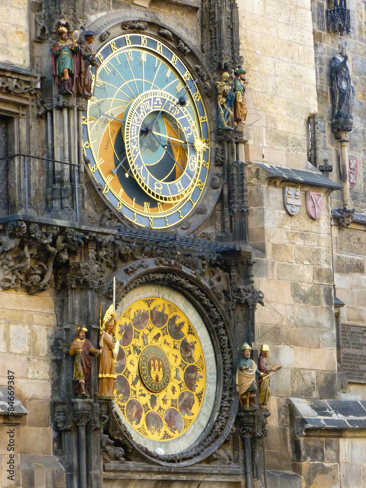 Prague Astronomical Clock, or Praga Orloj, medieval astronomical clock located in Prague, Czech Republic.
