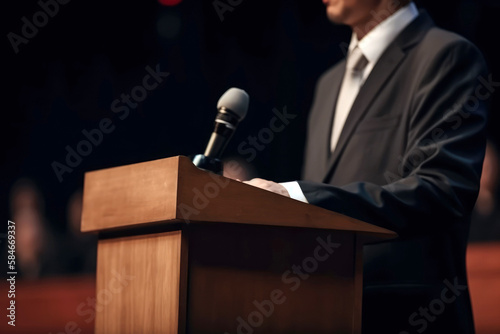 Mann hält eine Rede am Rednerpult - Generative AI photo