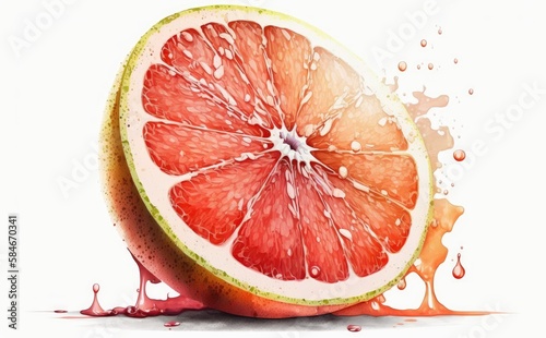 drawn grapefruit on white background watercolor citrus fruit organic food illustrations Generative AI