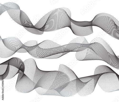 Abstract black, grey wave blend lines set background. Digital frequency track equalizer. Abstract frequency sound wave lines and twisted curve lines background.