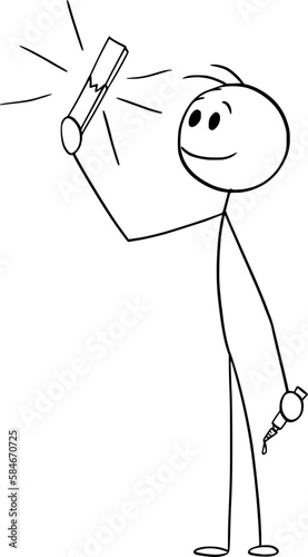 Person Repairing Something With Glue , Vector Cartoon Stick Figure Illustration
