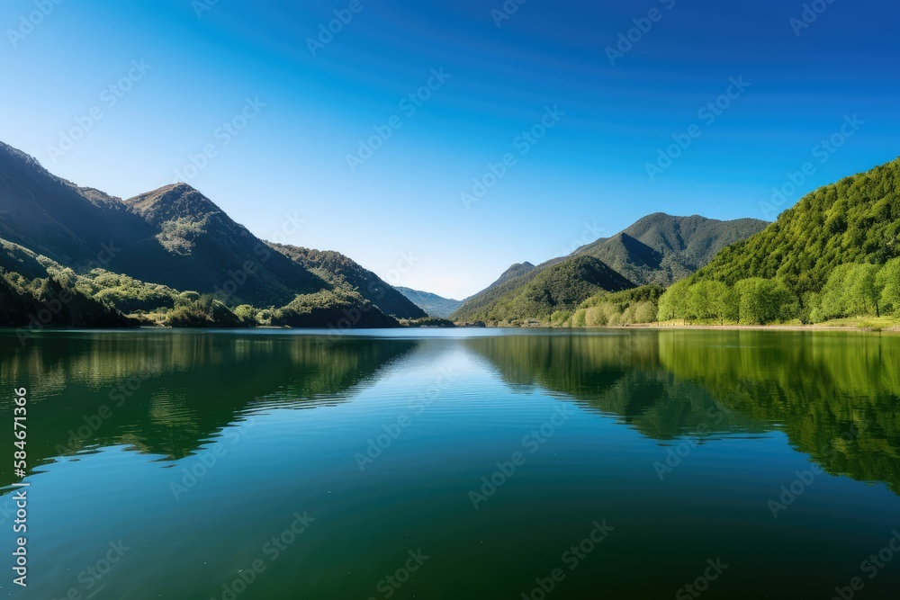 lake in the mountains landscape, generative AI