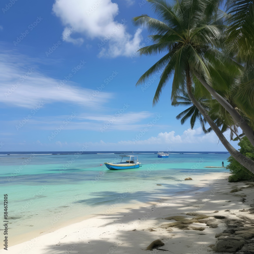 beach with coconut palm, generative AI