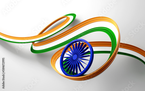 3d Flag Of India Country, 3d Waving Indian Ribbon Flag On White Background, 3d illustration