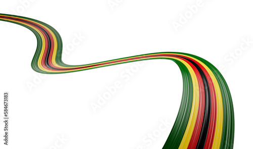 3d Flag Of Zimbabwe Country, Shiny Wavy 3d Flag Ribbon Isolated On White Background, 3d illustration