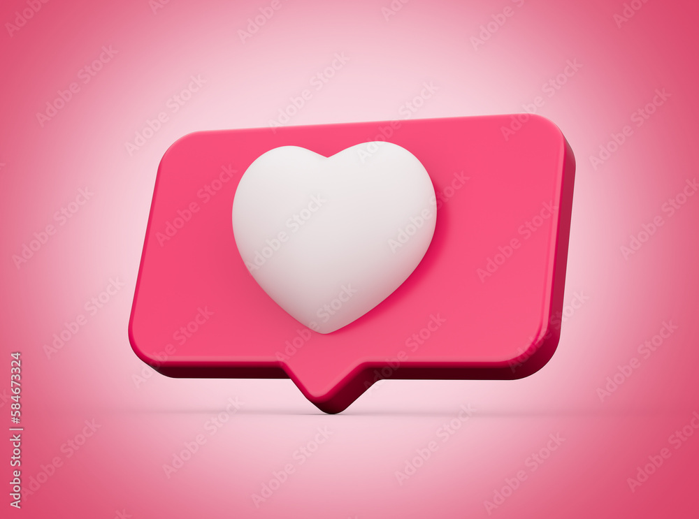 3d White Heart With 3d Pink Color Text Box Notification Icon On Soft Pink Background 3d illustration