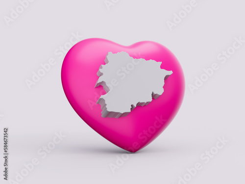 3d Pink Heart With 3d White Map Of Andorra Isolated On White Background, 3d Illustration