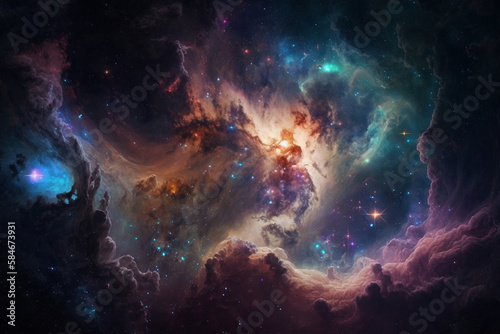 Canvas-taulu nebula galaxy abstract background, Generative AI