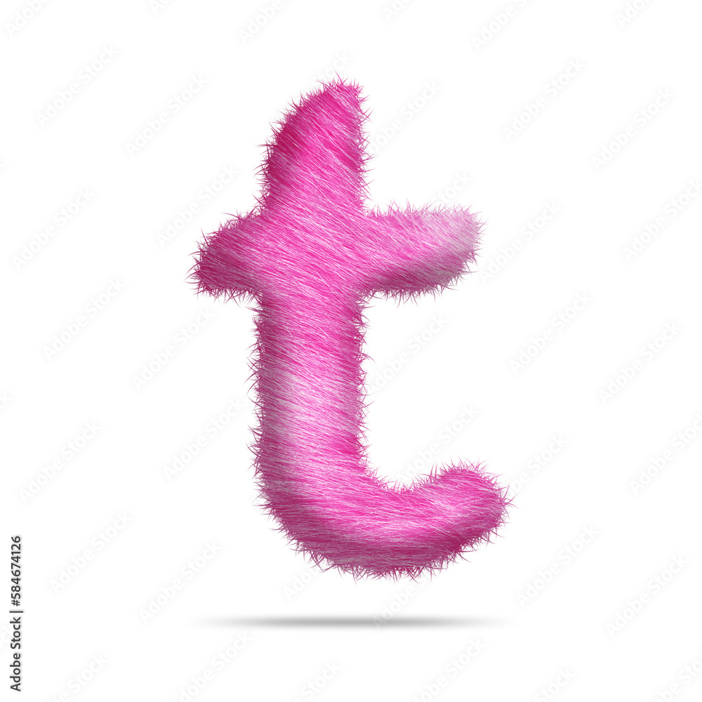 Small alphabet letter t design with pink fur texture