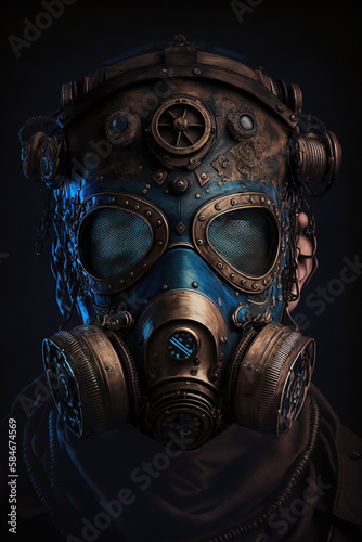 Futuristic steampunk mask, product photography created using generative AI technology