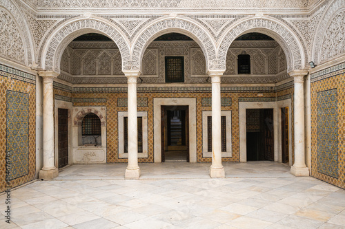 The impressive inner courtyard of Dar Lasram Palace, a well preserved mansion dated from 18th century. Tunisia
