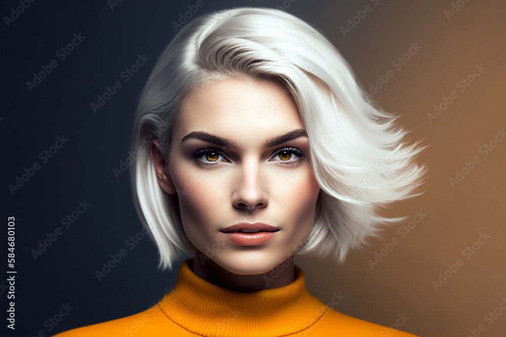 young adult woman with short hairstyle, Generative AI