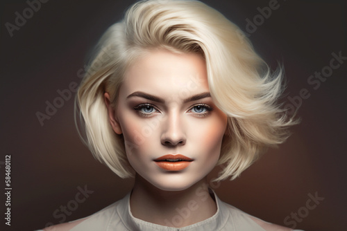 young adult woman with short hairstyle, Generative AI