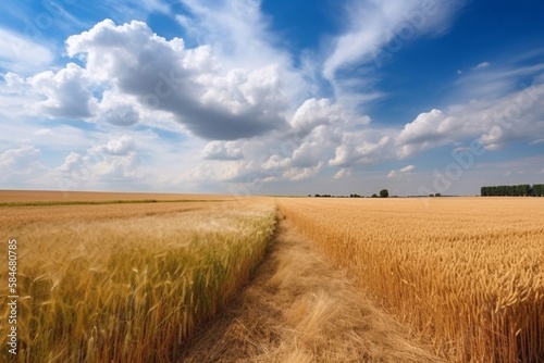 Summer landscape. Dry sky and wheat field. AI Generated