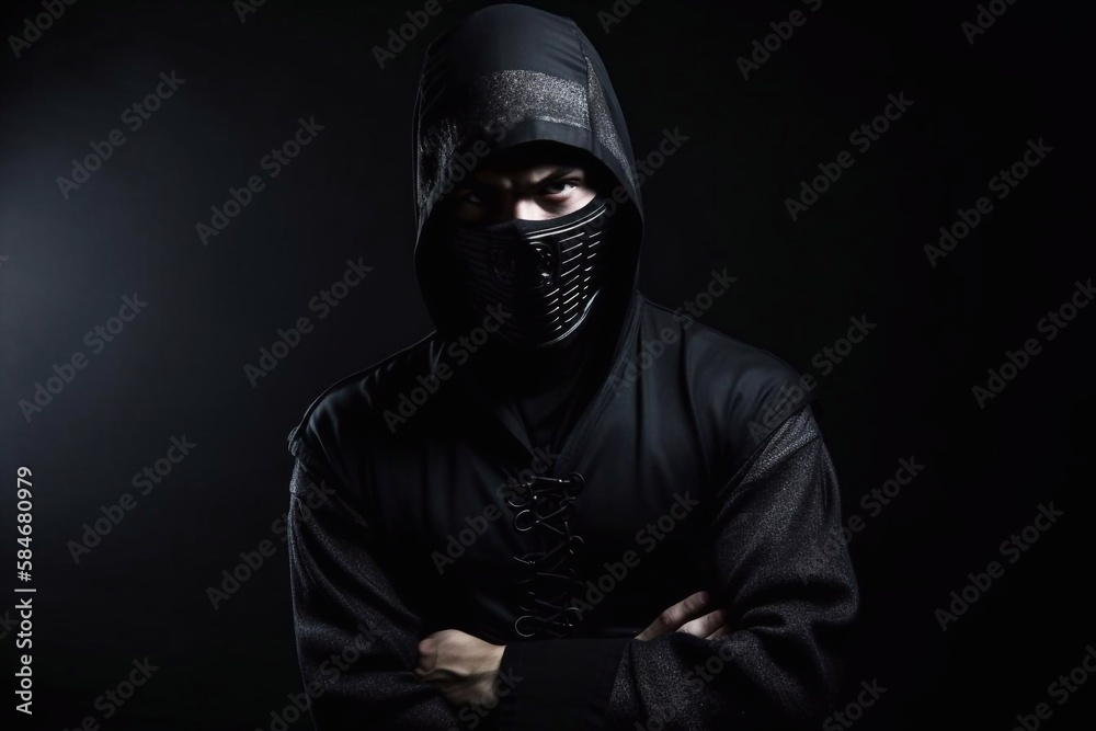 Ninja Japanese warrior in black. AI Generated Ninja Japanese warrior in black. AI Generated