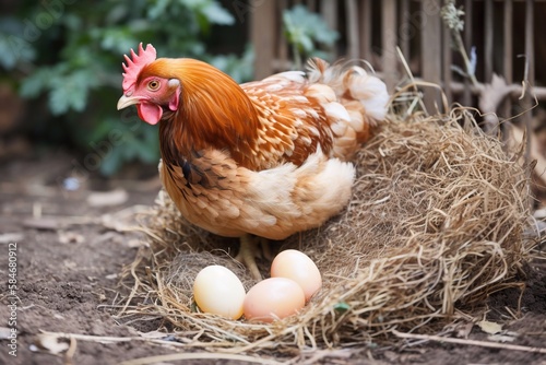 A chicken lays eggs. AI Generated