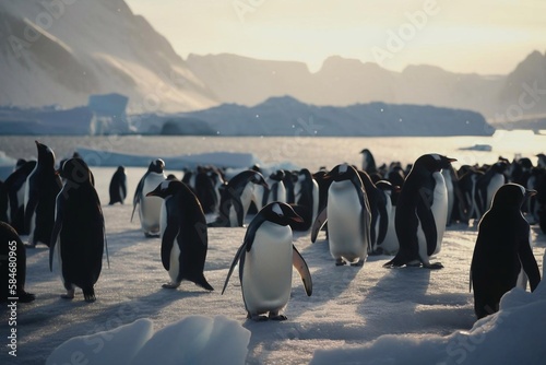 Penguins in Antarctica. AI Generated