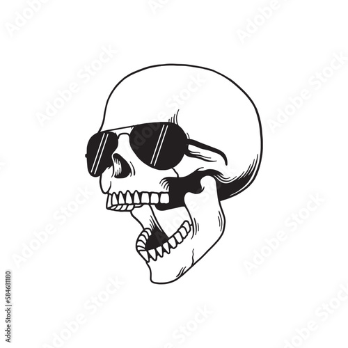 Skull with Sunglasses Vector Illustration. Design element for shirt design, logo, sign, poster, banner, card