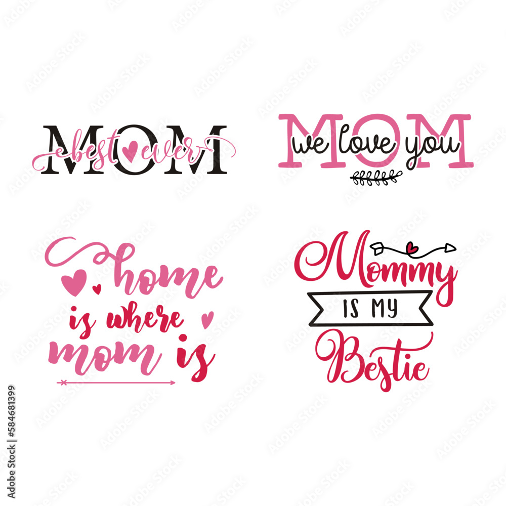 Mothers Day Vector Set, mother day quotes labels. Holiday designs for t shirts, stickers bundle with arrows, ribbons. Mom emblems
