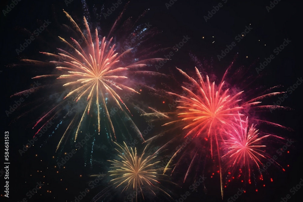 Beautiful fireworks in the night sky. AI Generated Beautiful fireworks in the night sky. AI Generated