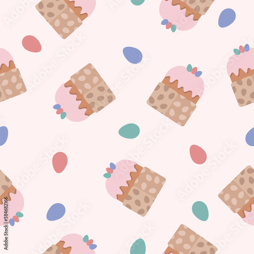 holiday vector easter cake with eggs seamless pattern