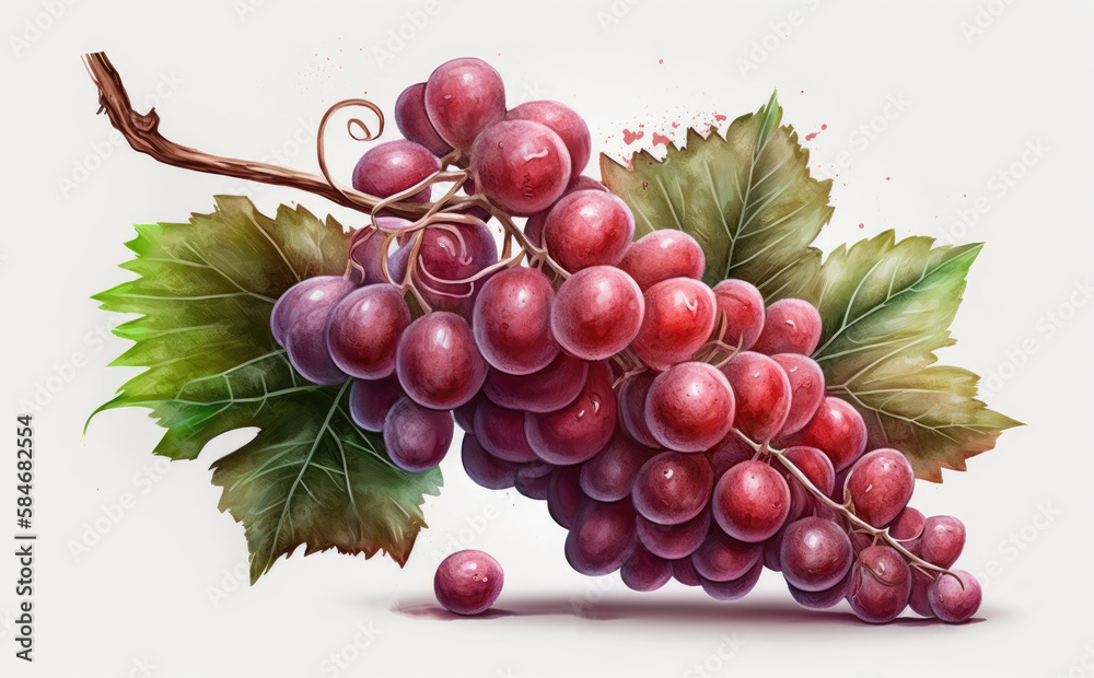 Obraz premium drawn red grape on white background watercolor fruit organic food illustrations Generative AI