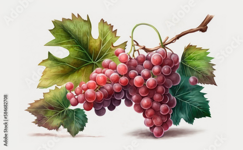 drawn red grape on white background watercolor fruit organic food illustrations Generative AI