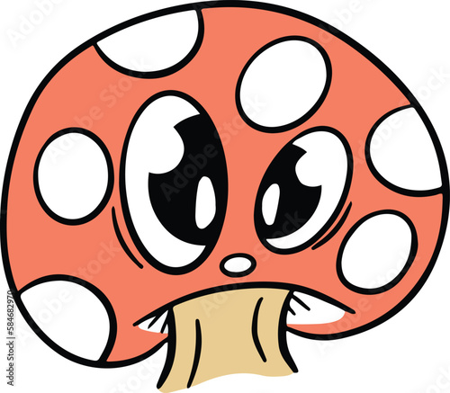 Cute Cartoon Toadstool Mushroom Cartoon Character Emoji Style Vector Illustration