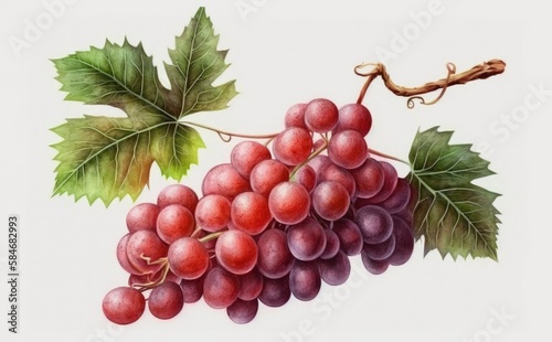 drawn red grape on white background watercolor fruit organic food illustrations Generative AI