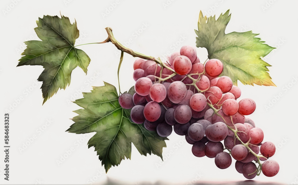 Obraz premium drawn red grape on white background watercolor fruit organic food illustrations Generative AI
