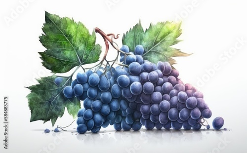 drawn blue grape on white background watercolor fruit organic food illustrations Generative AI