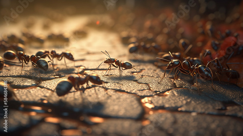 Macro view of ants. Generative Ai © andranik123