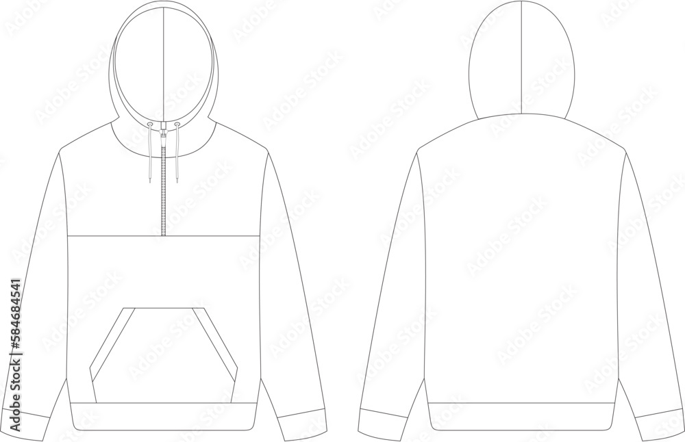 Hoodie fashion flat sketch vector illustration blank template front and ...