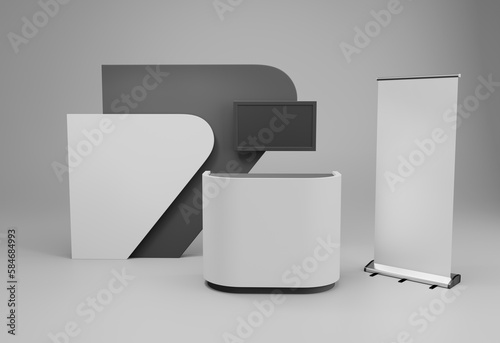 Advertising Booth 3d Mockup, Retail Trade Stand, Advertising POS POI Promotion counter, 3D rendering	