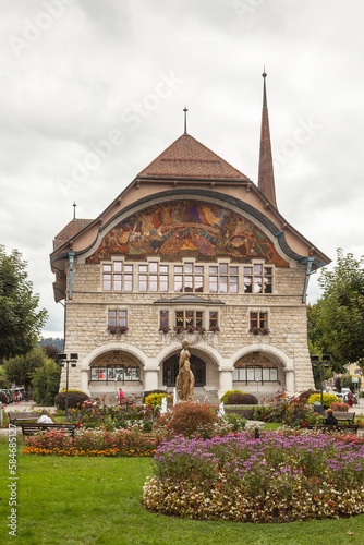 City hall of Le Locle, Switzerland. In front very beautiful garden. photo