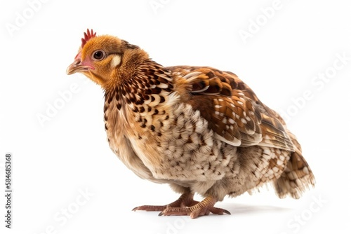 Isolated on a white background, a young brown hen. Generative AI