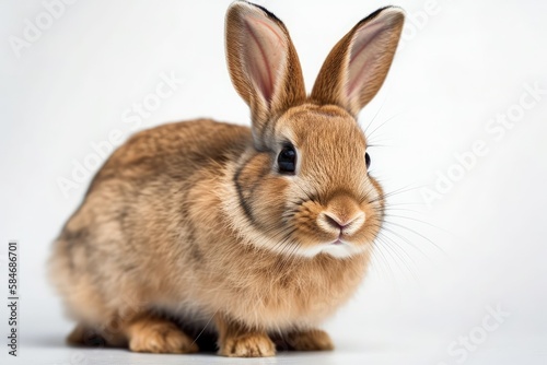Lovely rabbit. portrait in close up against a white background. Generative AI